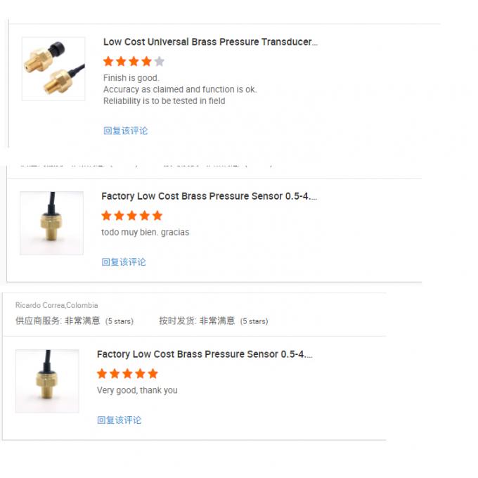 0.5 - 4.5V เอาต์พุต G1/4 เซ็นเซอร์ความดันทองเหลืองสำหรับน้ำมันแก๊สเหลว 11