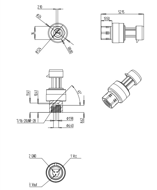 WNK HVAC เครื่องตรวจจับความดันเย็น เครื่องส่งความดัน 0.5-4.5v 0