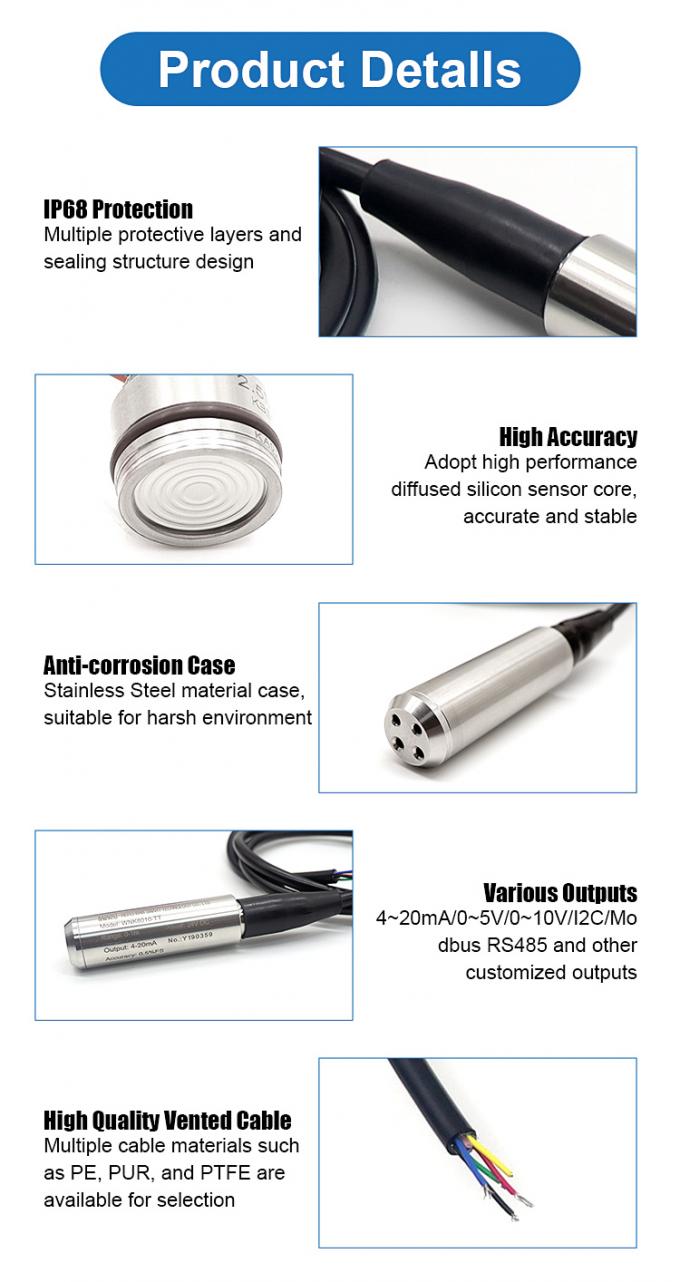 ATEX Explosion Proof IP68 Submersible Water Tank Level Sensor With 4 ...